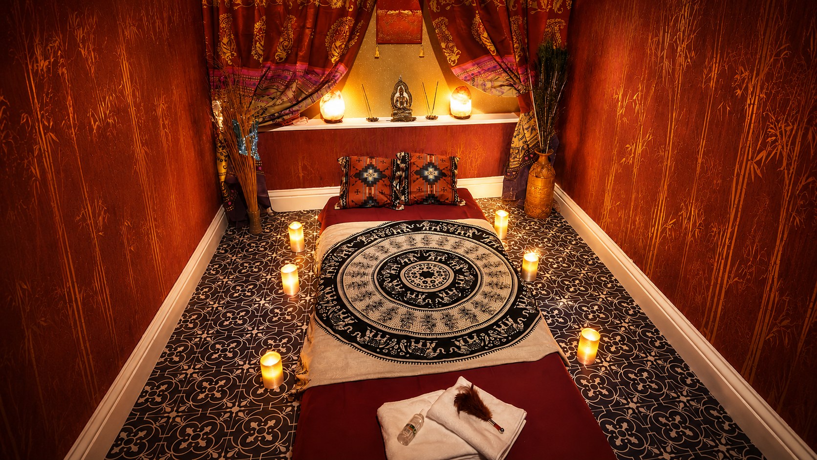 One of the rooms at The Maltings, set up for a tantric massage